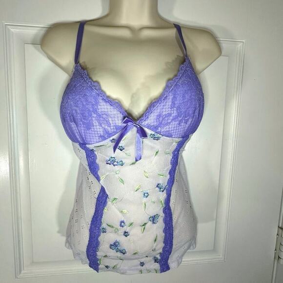 Rampage Tops - Vintage Rampage Babydoll Cami Top Large Purple Mesh Floral Fairy Whimsigoth Y2K